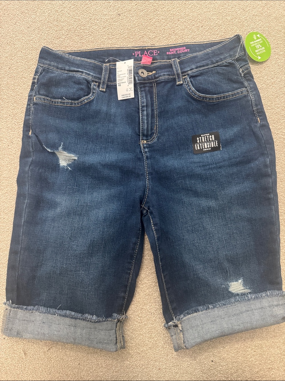 The Children's Place Dark Blue Distressed Denim Bermuda Shorts